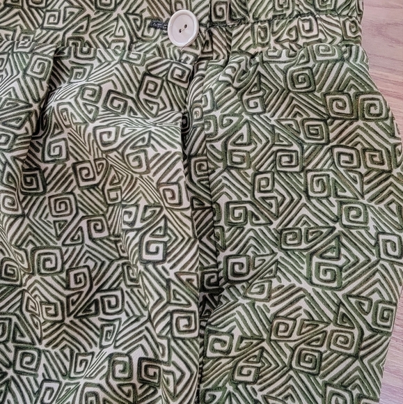 GREEN/GOLD GeoPrint Front Pleat/Back Elastic Pants w/side Button Closure Size 14 - Picture 7 of 10